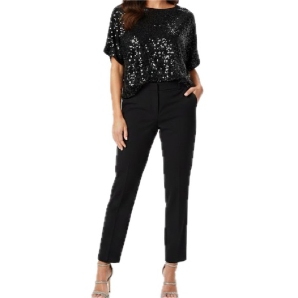 H&M Black Sequin Top Large Boxy Relaxed Party Evening NWOT